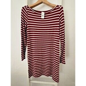 Lou & Gray Dress Womens Small Red Pink Stripe Long Sleeve Knee Length Knit NEW